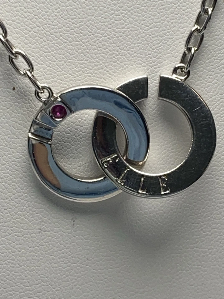 Collar vintage de plata esterlina 925 ELLE círculos entrelazados con rubí 16 pulgadas Foto 3 de 4