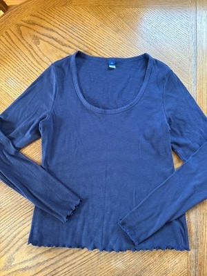 Women's OLD NAVY Ribbed Scoop Neck Top w/Ruffled Edges Size: Large TALL (navy)