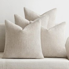 Pack of 4 Couch Throw Pillow Covers 18x18 Inch Cream Soft Decorative Chenille