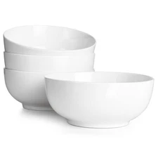 DOWAN 39 OZ Large Deep Bowls Set of 4 - White Ceramic Bowls for Ramen, Pasta,...