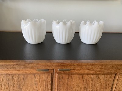 Vintage Mid-Century Milk Glass Tulip Rose Bowls / Planters - Set of 3