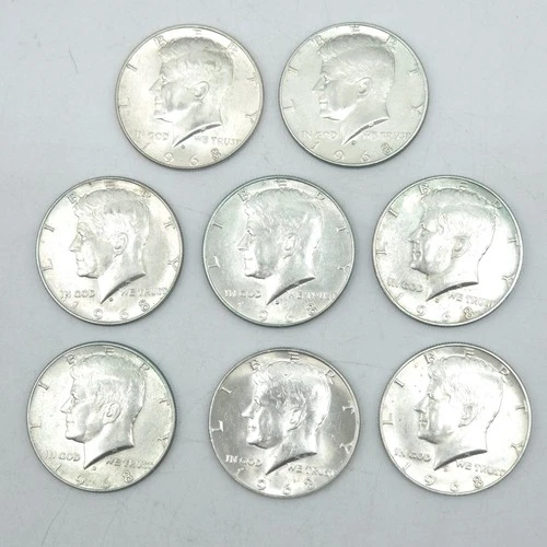 (Lot of 8) 1968-D Kennedy Half Dollars 40% Silver AU/UNC Proof-Like Coins
