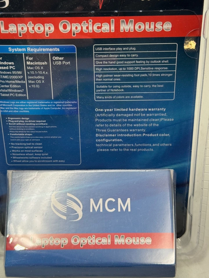 MCM Laptop Optical Mouse USB Wired Black Silver 1000 DPI Compact (Box of ~15) - Image 4 of 4