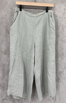 Match Point Linen Pants Womens Large Green Wide Linen Lagenlook Made USA