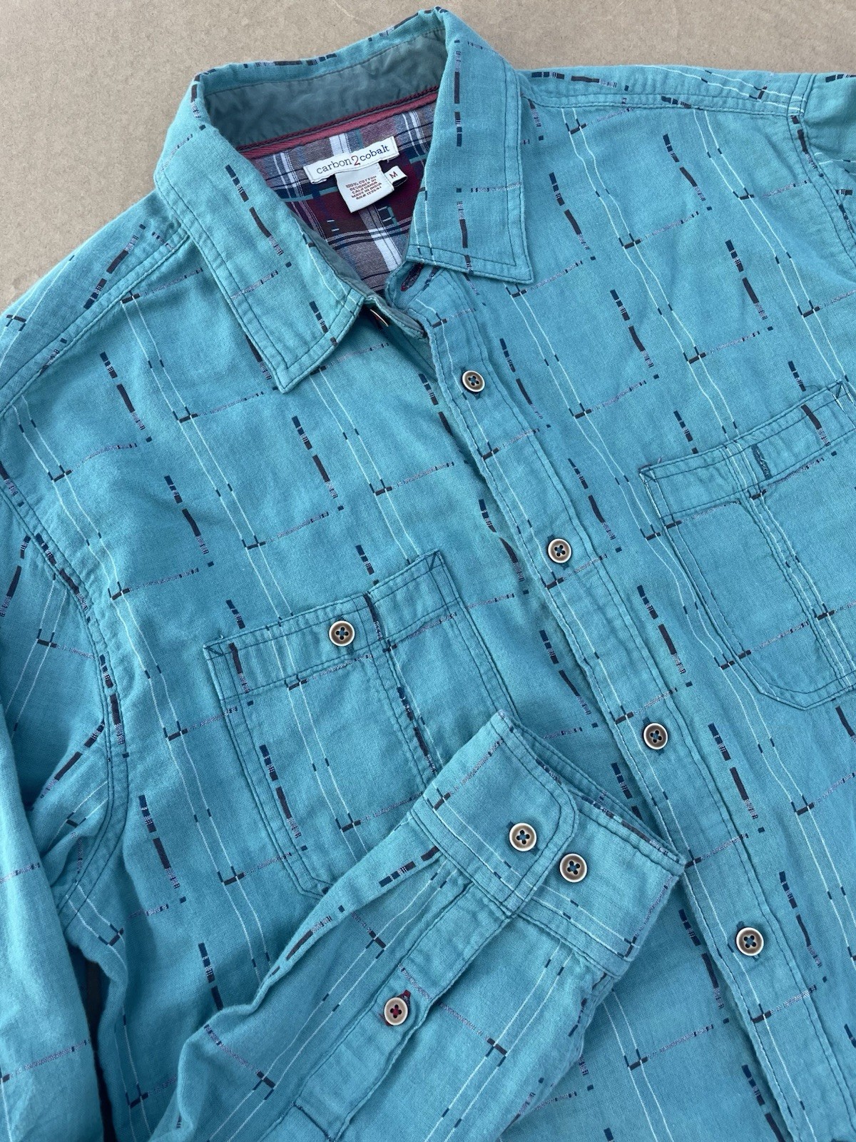 Carbon 2 Cobalt Men’s Shirt Medium Teal Flannel Lined Long Sleeves Aztec