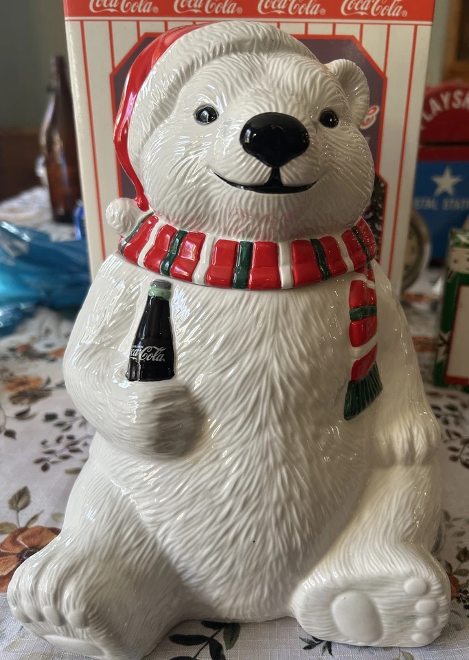 Tarro de galletas vintage de coca cola holiday bear adorno incluido - 1996 - sin usar, en caja Foto 3 de 4