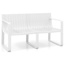 Weather-resistant Plastic 2-Person Bench with Curved Backrest-White - Color: Whi