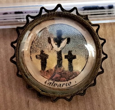 Relicario devocional “Calvario” doble cara, siglo XIX - Imagen 1 de 4