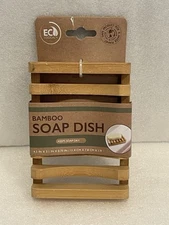 NEW Evriholder Natural Bamboo Soap Dish Rack Concave Center Keeps Soap Dry Decor
