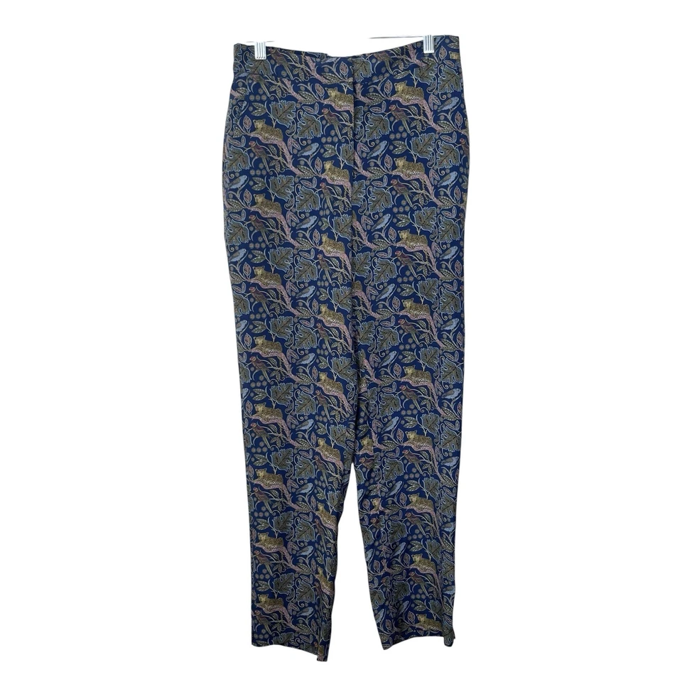 Pantalones de seda para mujer J Crew talla 6 estampado de leopardo pájaro tiro alto pierna recta selva