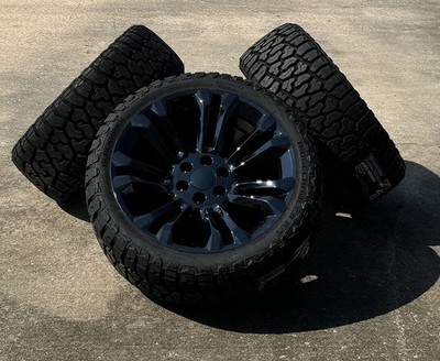 22'' Gloss Black Split Spoke Wheels Rugged Terrain Tires TPMS Chevy Silverado