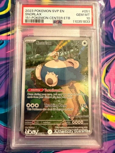 PSA 10  Mint  100% Centered  Snorlax 151 Pokémon  Center Stamp Low Pop