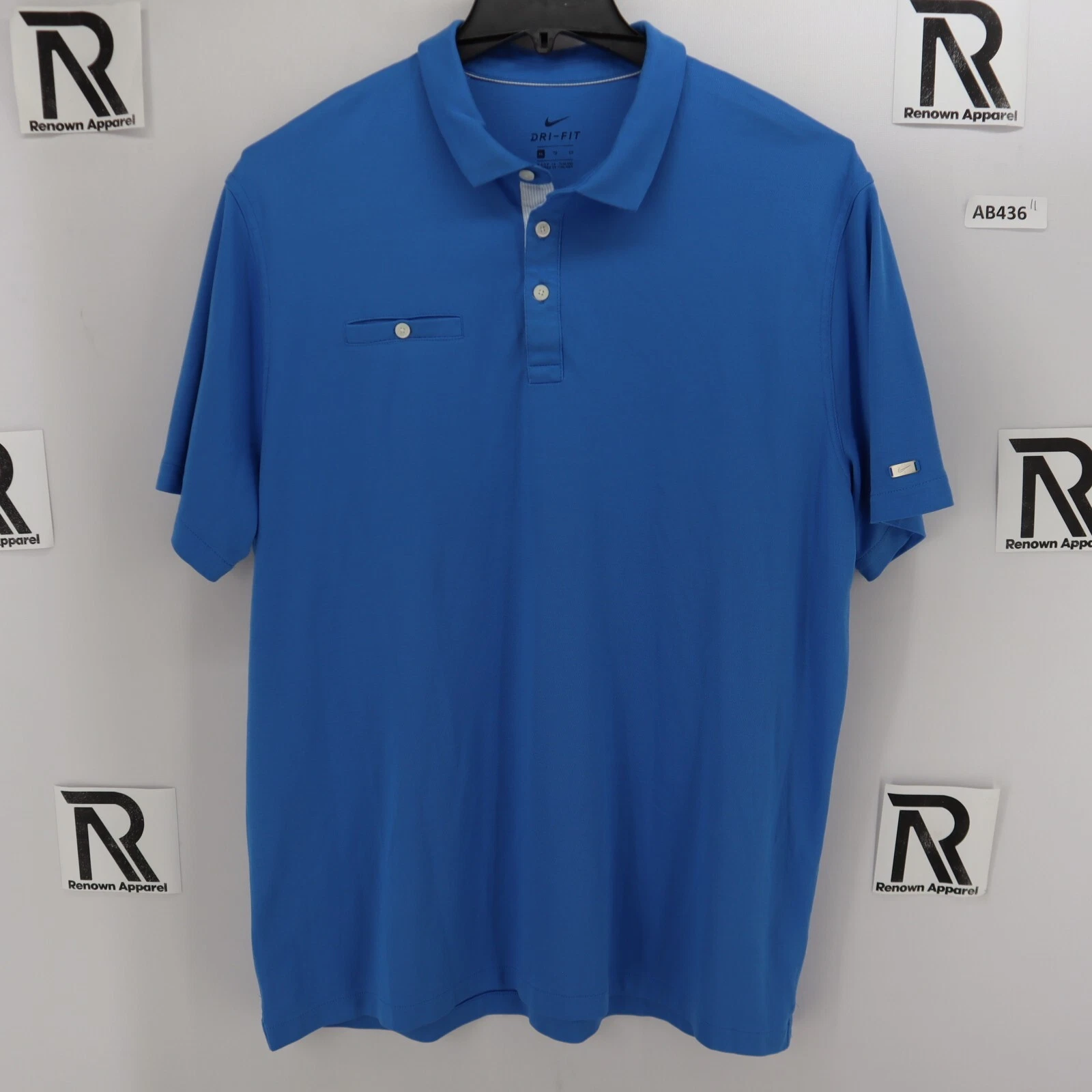 Men Nike Golf Performance DriFit Polo Shirt Size XL Blue Short Sleeve Metal Logo