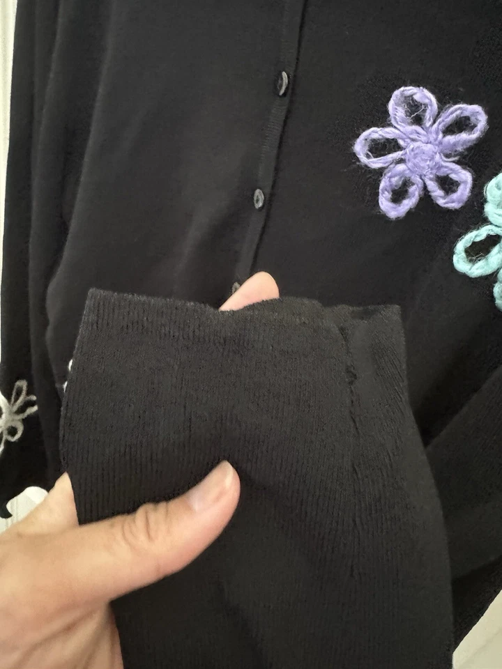 Suéter OnQue Casuals Negro Abotonado con Parches Florales, Para Mujer MEDIANO Foto 4 de 4