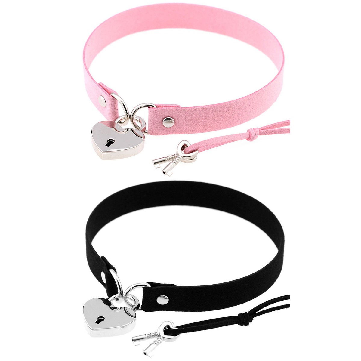 Women Sexy Soft Leather Choker Necklace Heart Lock Key Neck Collar