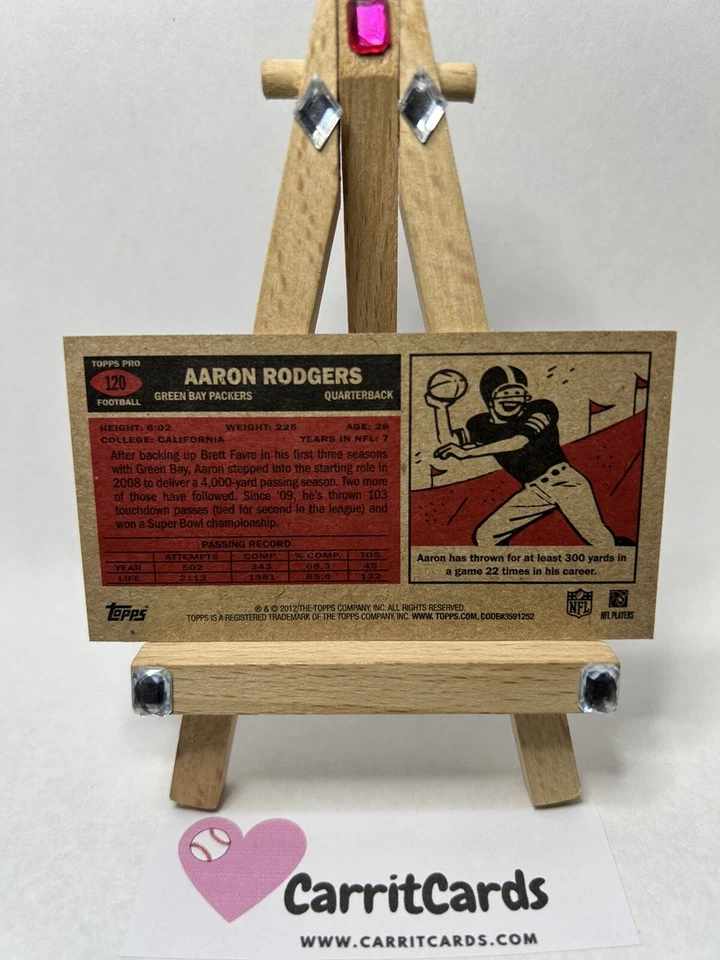 AARON RODGERS 2012 Topps Pro Football 1965 Topps #120 Green Bay Packers Tall Boy - Image 4 of 4