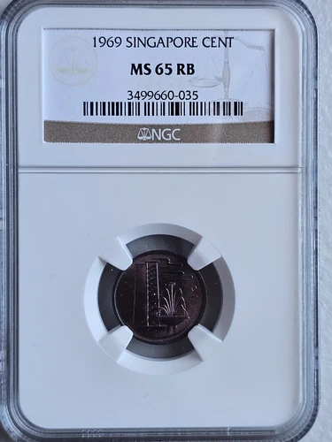 Singapore 1 Cent 1969 NGC MS 65 RB