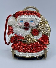 Vintage Santa Beaded Sequins Small Zipper Coin Pouch Bag 4 x 3.5 Gift Holder