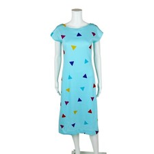 Vintage 80s Triangle Print Dress Blue Multi Colored Funky New Wave Pullover