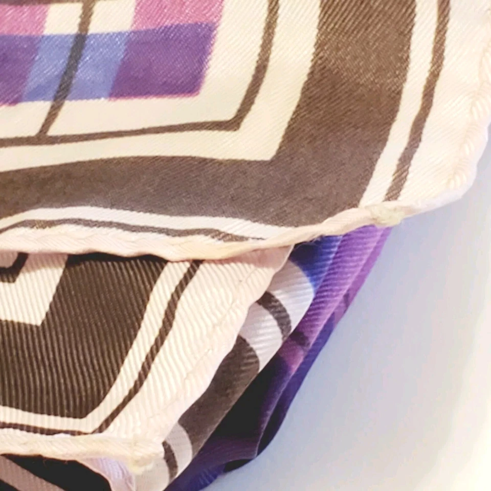 Vera Neumann Ladies Scarf Purple & Blue Plaid Pattern 26x26" Hand Rolled Edges - Image 3 of 3