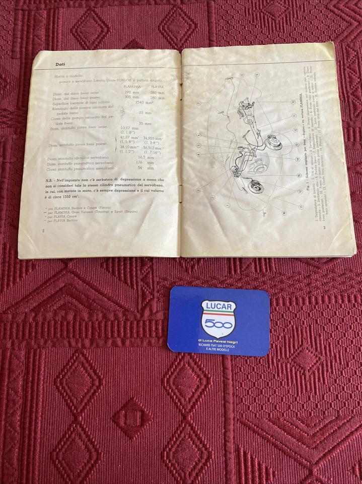 LIBRETTO FRENI A DISCO FLAMINIA FLAVIA DUPLEX  FONDO MAGAZZINO SEGNI DEL TEMPO - Immagine 2 di 4