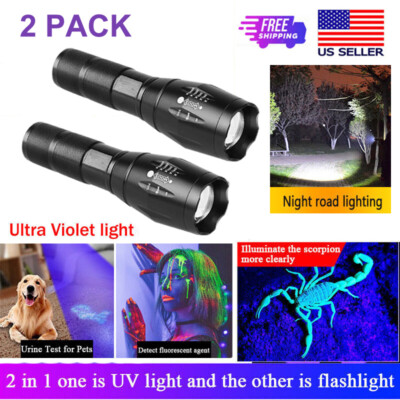 2x 9500000LM 2-Modes Torch UV Ultraviolet Flashlight Blacklight Blue Purple Lamp