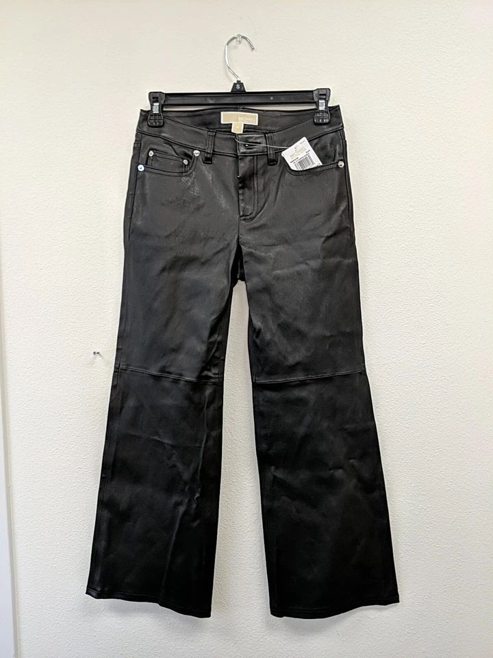 Michael Kors MUJERES Izzy 100% Cuero Cordero Recortado Acampanado Pantalones TALLA 0 NUEVO