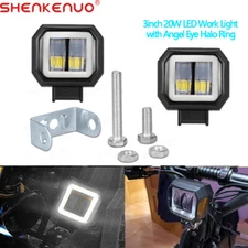 2x 3inch Square LED Work Light Bar Spot Driving Fog Pods DRL White Halo Off Road