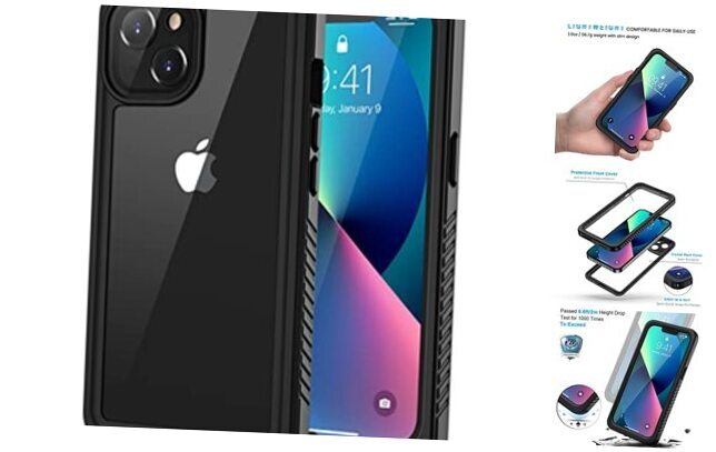 Lanhiem for iPhone 13 Case, IP68 Waterproof Dustproof Shockproof Cases Black