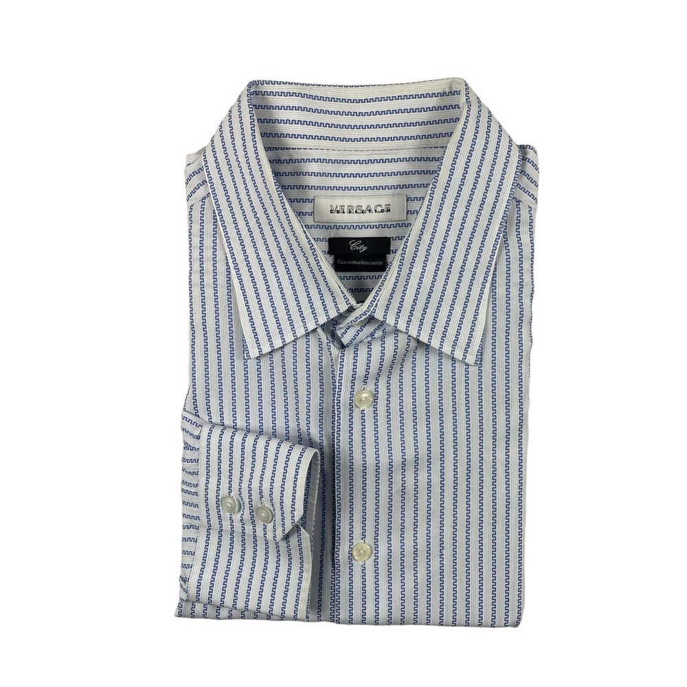 Versace Collection City White Blue Baroque Print Mens Button Front Size 18.5/46