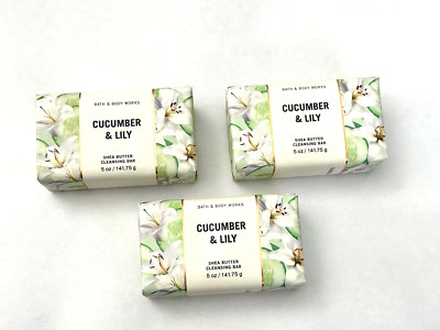 3 BATH & BODY WORKS CUCUMBER & LILY SHEA BUTTER CLEANSING BAR 5 OZ NEW