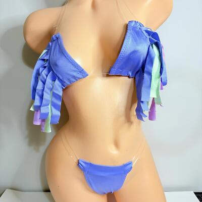 Periwinkle Exotic Two Piece Fringe Dancewear Bikini Stripper Outfit