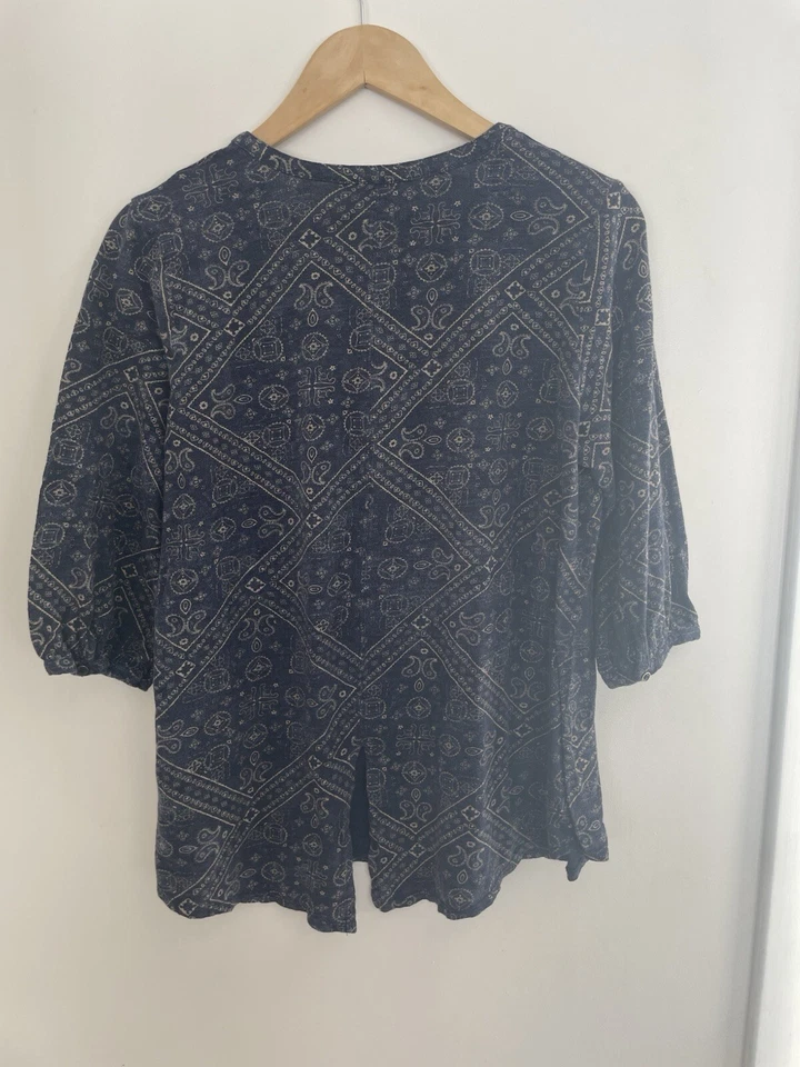 Camisa para mujer Lucky Brand estampado cachemir algodón mezcla modal manga 3/4 azul 1X Foto 4 de 4