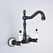 Black oil Antique Brass Wall Mount Bathroom Sink Faucet Kitchen Mixer Tap 2sf764