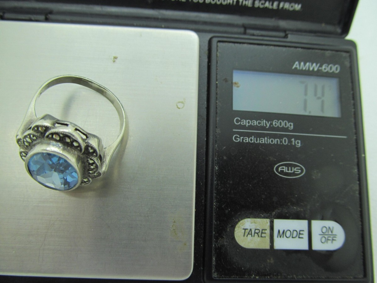 STERLING SILVER LARGE BLUE TOPAZ AND MARCASITE STATEMENT STERLING SILVER LARGE BLUE TOPAZ AND MARCASITE STATEMENT