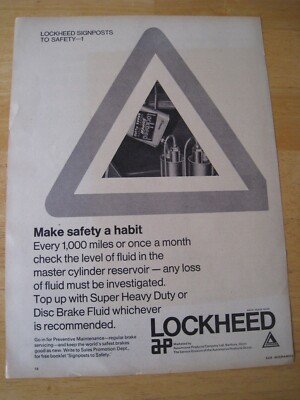 LOCKHEED AP PRODUKTE SCHILDER ZUM SICHERHEITS-HAUPTBREMSZYLINDER 1967 WERBUNG A4 AKTE 28
