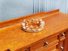 Tiny Miniature Crown Gold with Jewels Metal for Dolls Dollhouse Works with 1:12