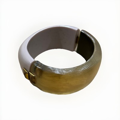 Alexis Bittar Signed Bangle Bracelet Hing Cuff Style 2 Tones Gold Lucite & Mauve