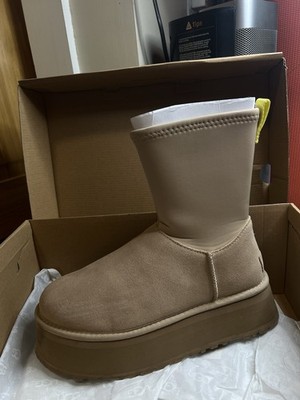 UGG Classic Ultra Mini Platform Zip Beige Suede Ankle Boots Round Toe US 8