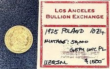 1925 Poland Gold 10 Zlotych Gem Uncirculated PL Mintage 50,000!