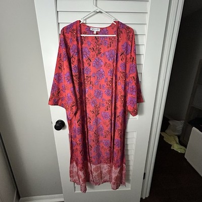 Jessica Simpson Red & Purple Long Soft Floral Boho Hippie Duster Cardigan S/M