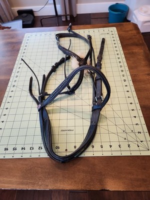 Horze Black Leather English Bridle Crystal Rhinestone Browband Flash Noseband