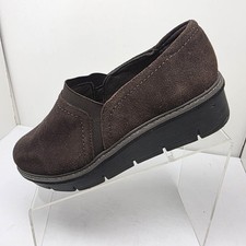 Clarks Collection Women Loafers Brown Suede Wedge Slip On Size 7 W Wide