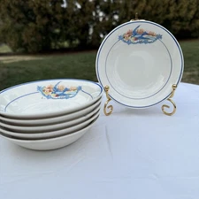 6 ~ Homer Laughlin Bluebird Ironstone Berry Dessert Bowls Antique 1920s RARE 