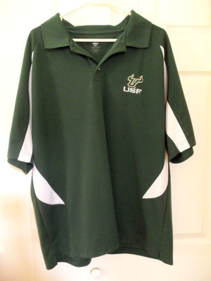 USF South Florida Bulls Green Short Sleeve Polo Shirt Men's XL!  WHITE ACCENTS!