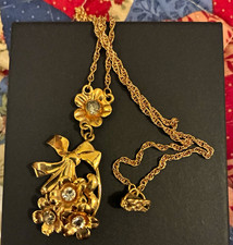 Rare Vintage BARCLAY Signed 1/20 12K Gold Filled Rhinestone Floral Bow Necklace