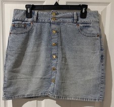 Tommy Hilfiger Blue Denim Mini Skirt Button Front Pockets Women s Size 8