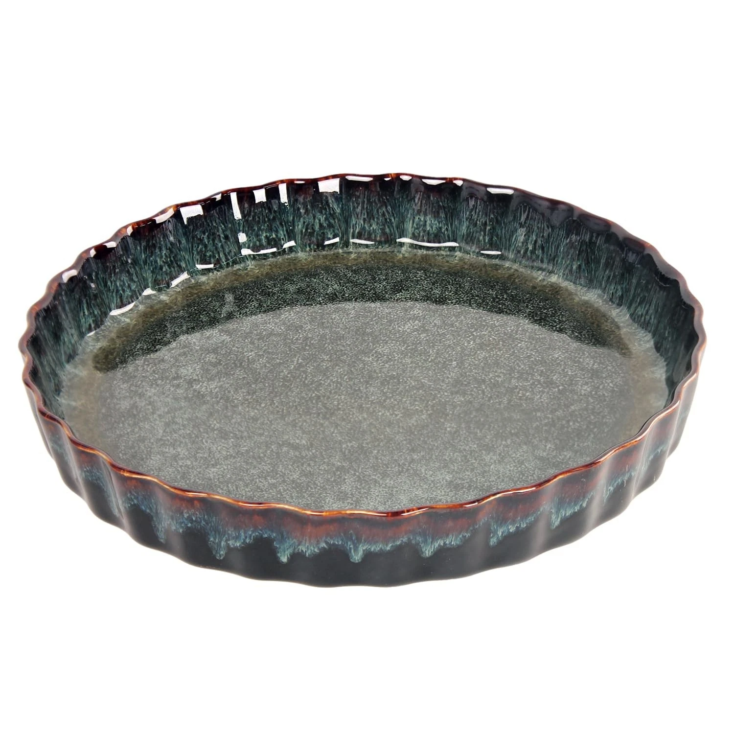 Ceramic Pie Pan 11 Inch 1.4 Quart Non-Stick Ruffled Edge - Baking Dish
