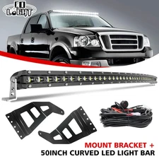 Fit 97-03 Ford F-150/F150 50'' Curved LED Light Bar Windshield + Mount Bracket