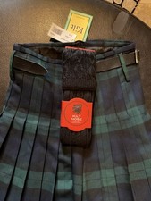 The Kilt Men's 30-32 Green Blue Tartan Black Straps Gents Full Deluxe Kilt Hose
